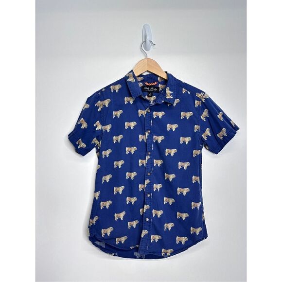 Dirty Laundry Shirt Mens Button Front Short Sleeve Bulldog Print Size Small - Picture 8 of 11